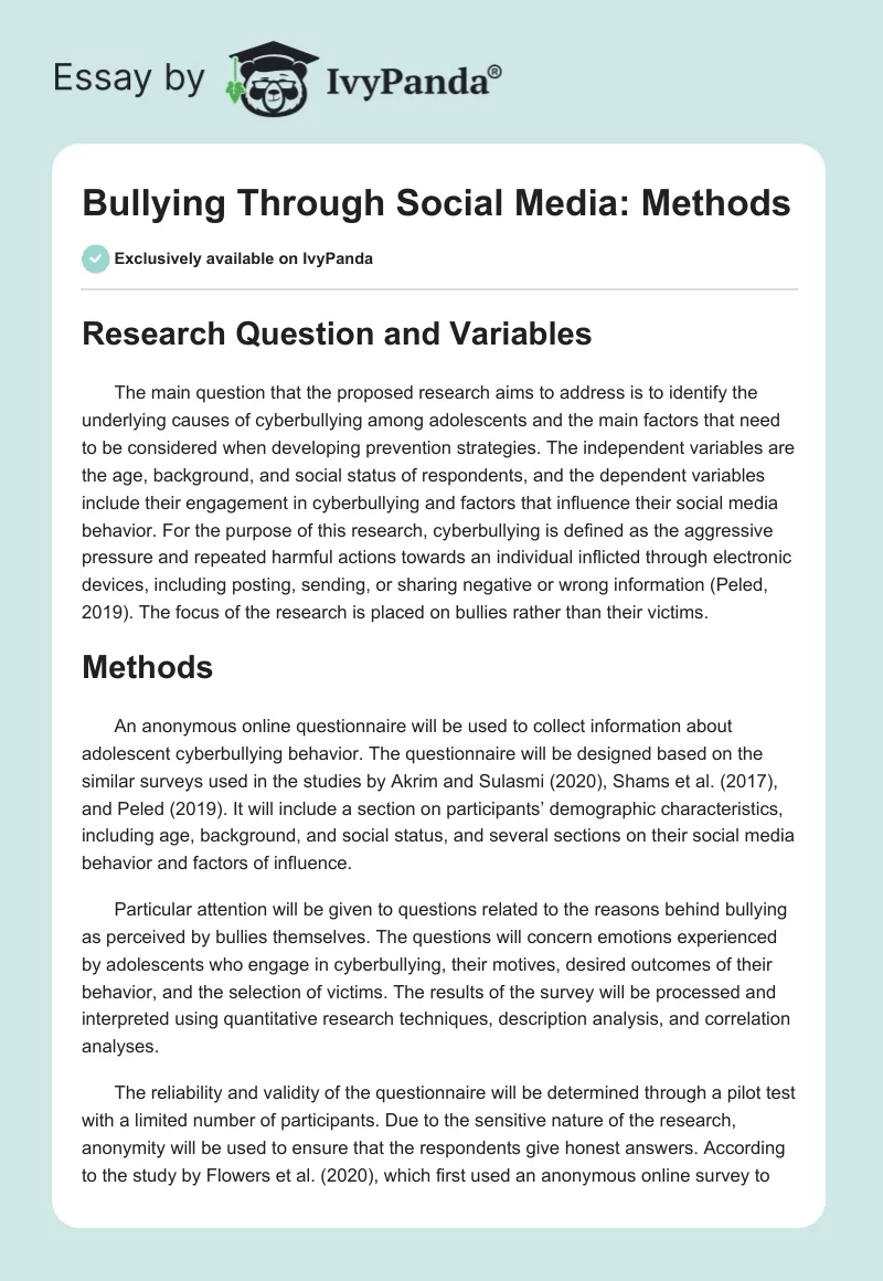 Bullying Through Social Media: Methods. Page 1