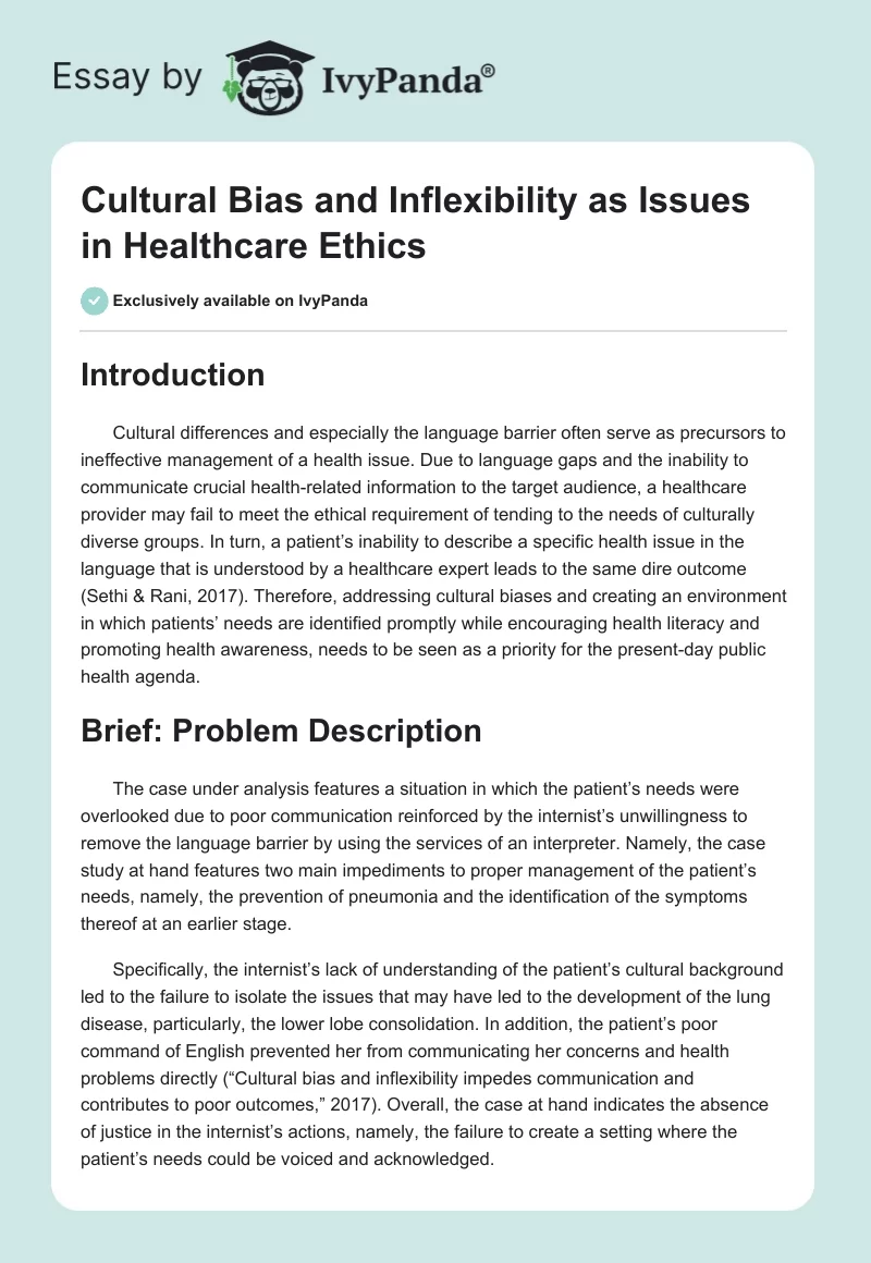Cultural Bias and Inflexibility as Issues in Healthcare Ethics. Page 1