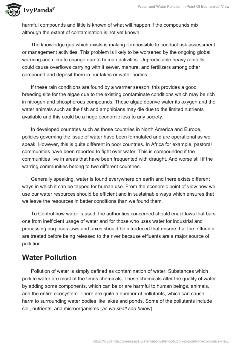 Water and Water Pollution in Point of Economics’ View. Page 3