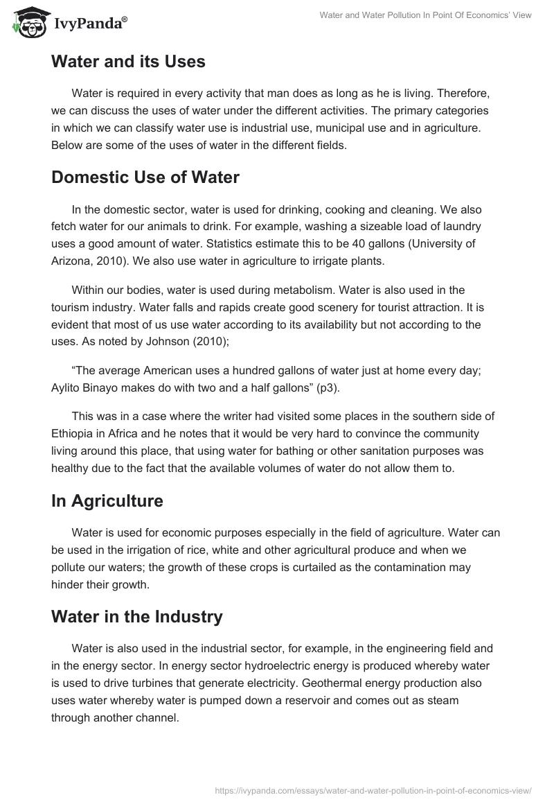 Water and Water Pollution in Point of Economics’ View. Page 4
