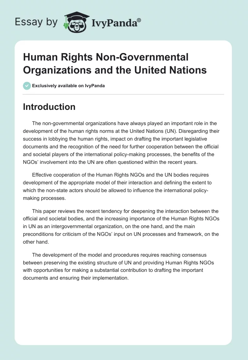 Human Rights Non-Governmental Organizations and the United Nations. Page 1