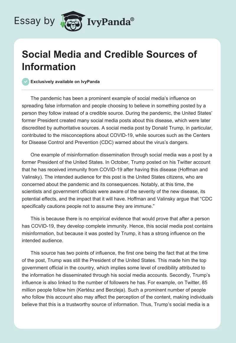 Social Media and Credible Sources of Information. Page 1