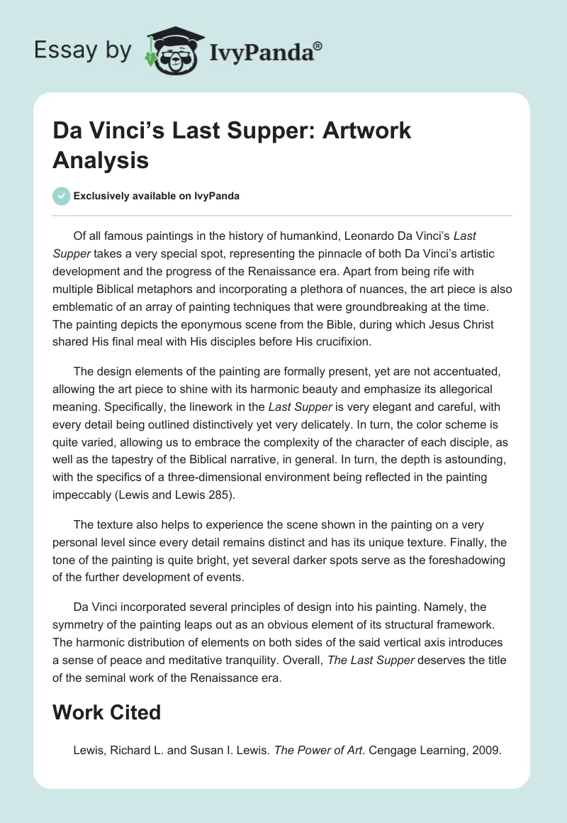Da Vinci’s Last Supper: Artwork Analysis. Page 1