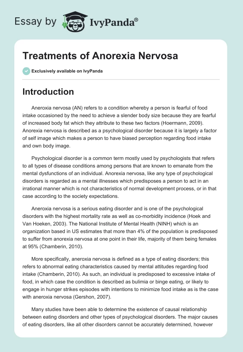 Treatments of Anorexia Nervosa. Page 1