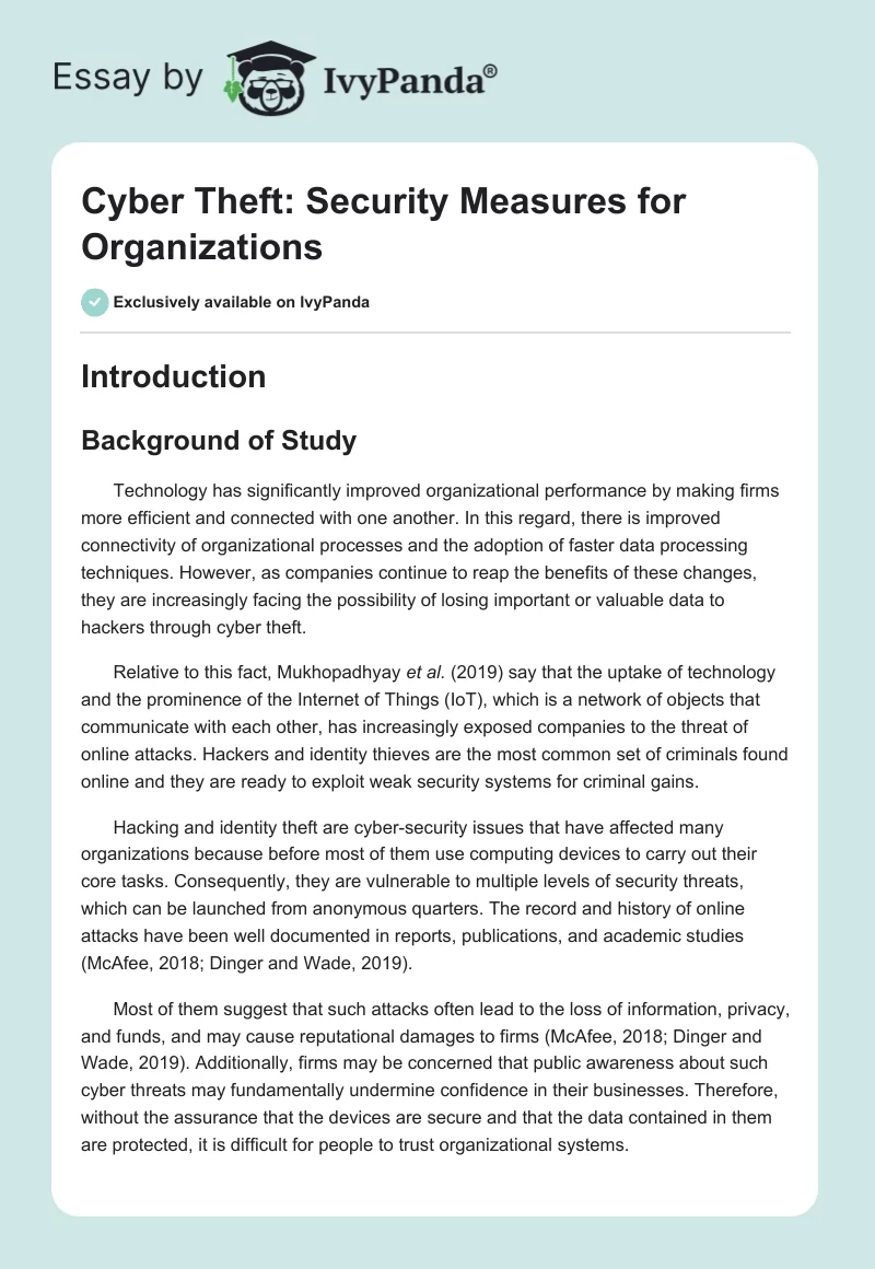 Cyber Theft: Security Measures for Organizations. Page 1
