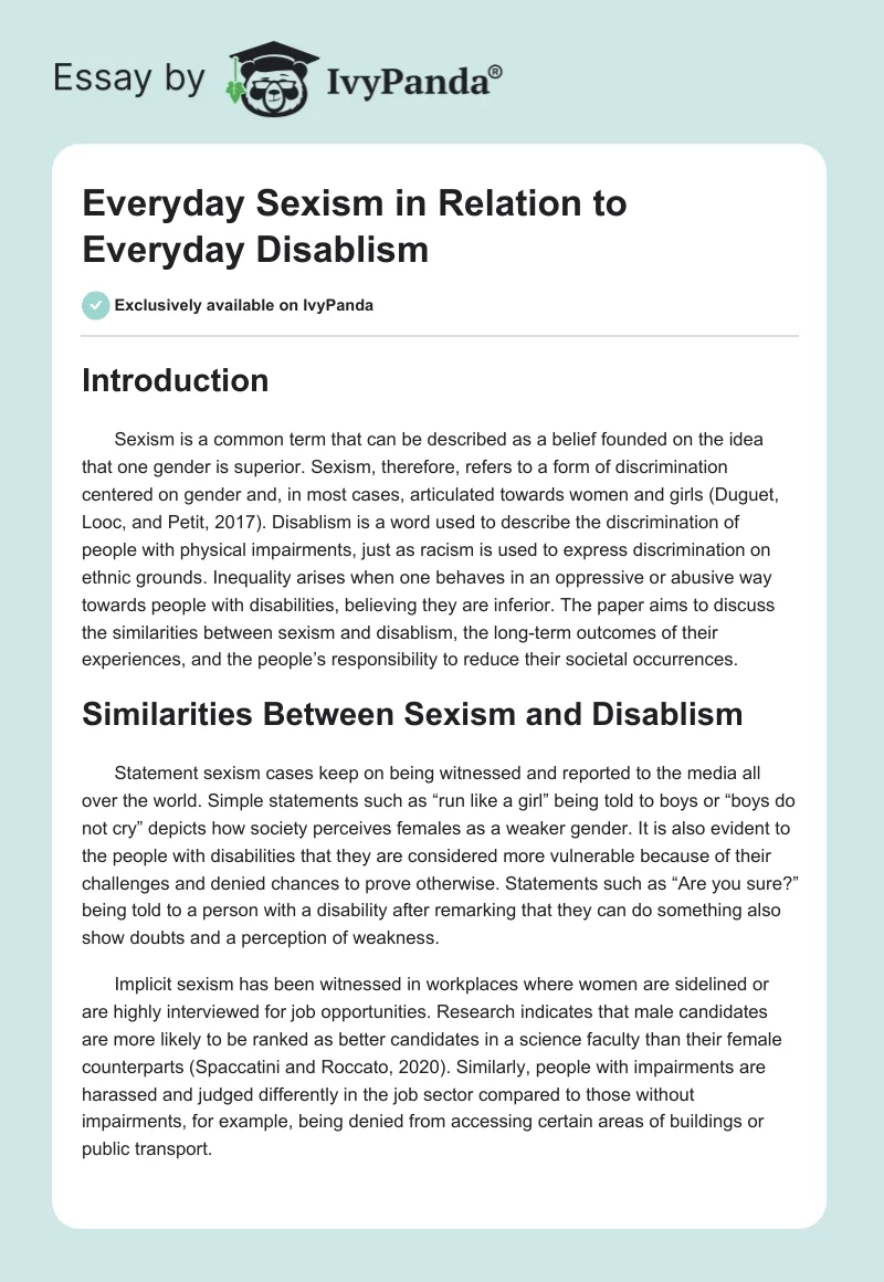 Everyday Sexism in Relation to Everyday Disablism. Page 1