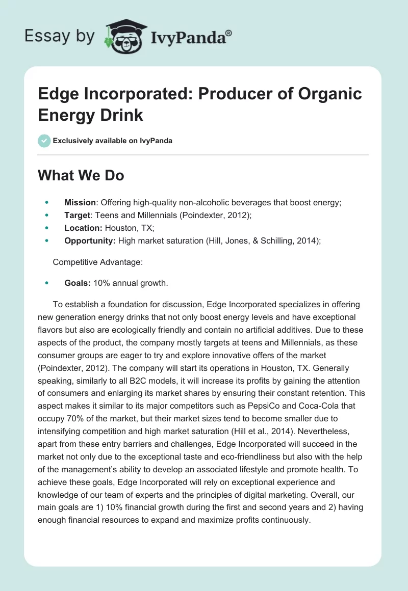 Edge Incorporated: Producer of Organic Energy Drink. Page 1