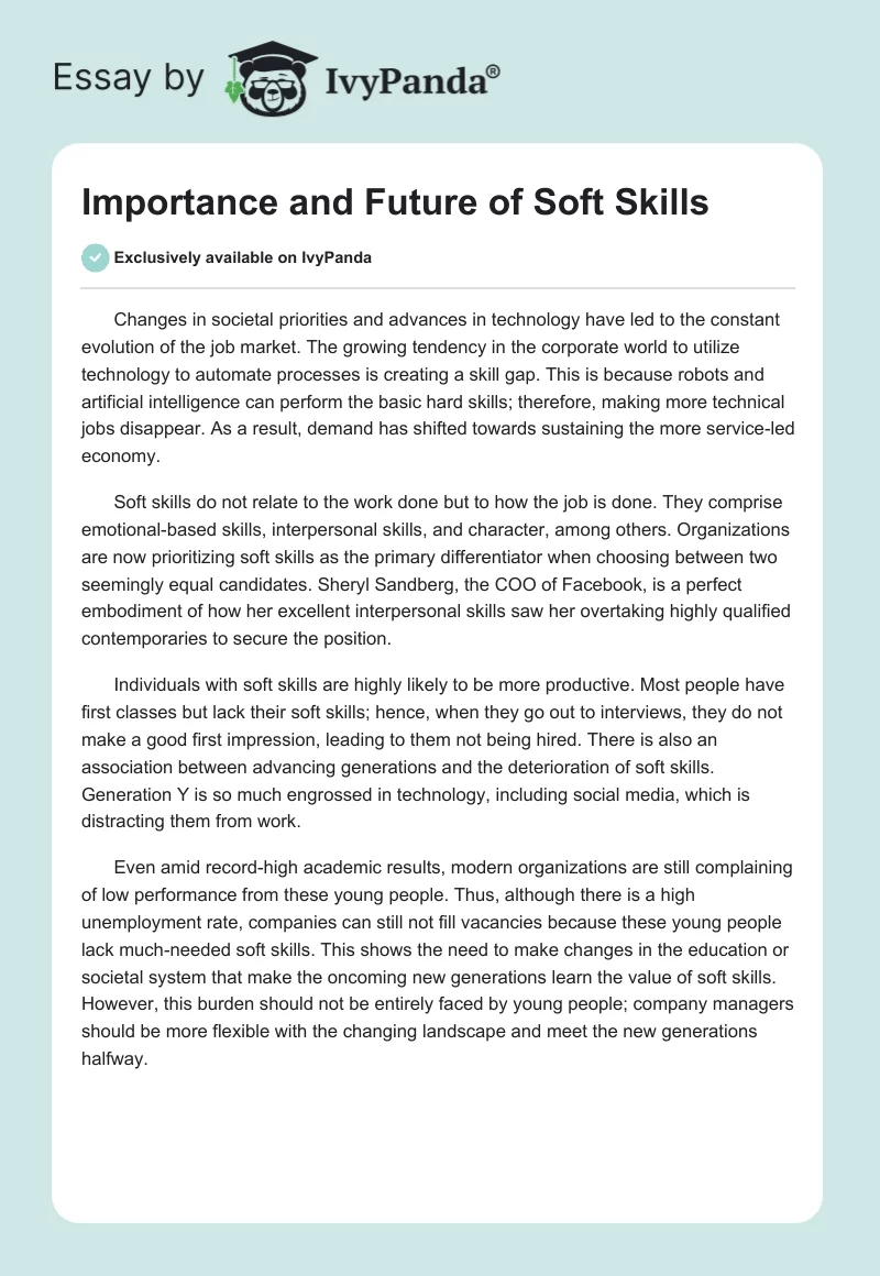 Importance and Future of Soft Skills. Page 1