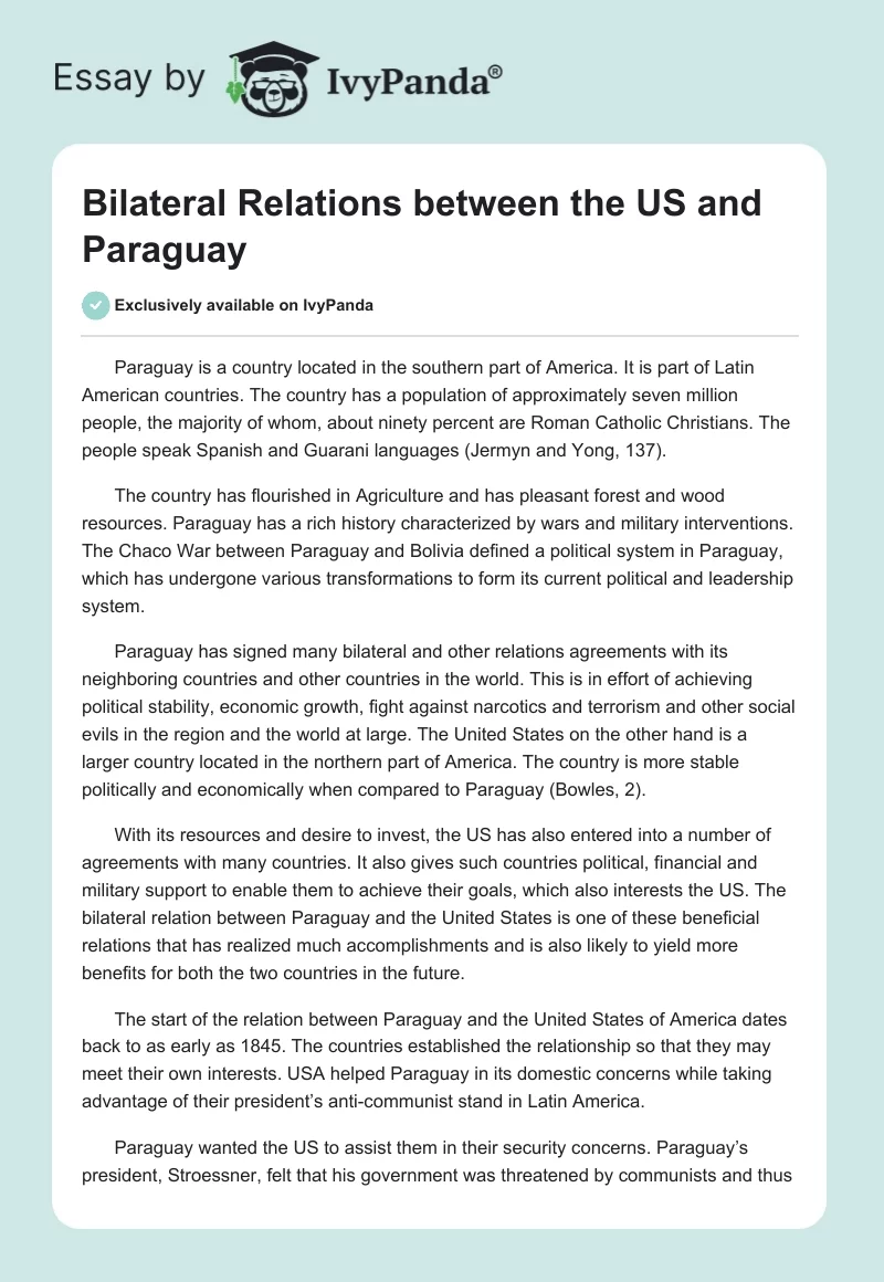 Bilateral Relations between the US and Paraguay. Page 1