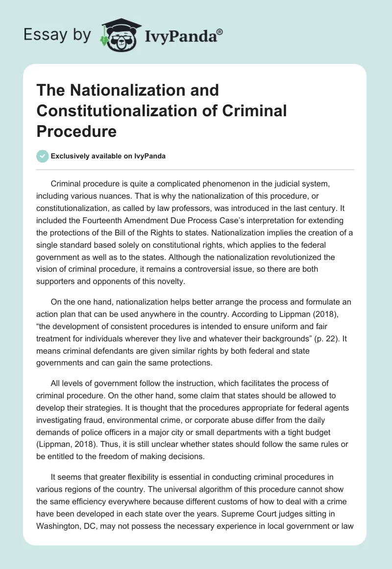 The Nationalization and Constitutionalization of Criminal Procedure. Page 1