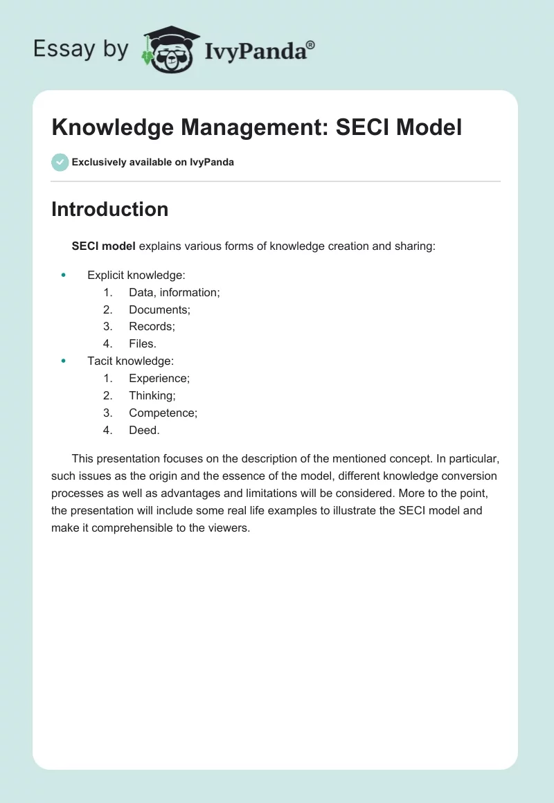 Knowledge Management: SECI Model. Page 1