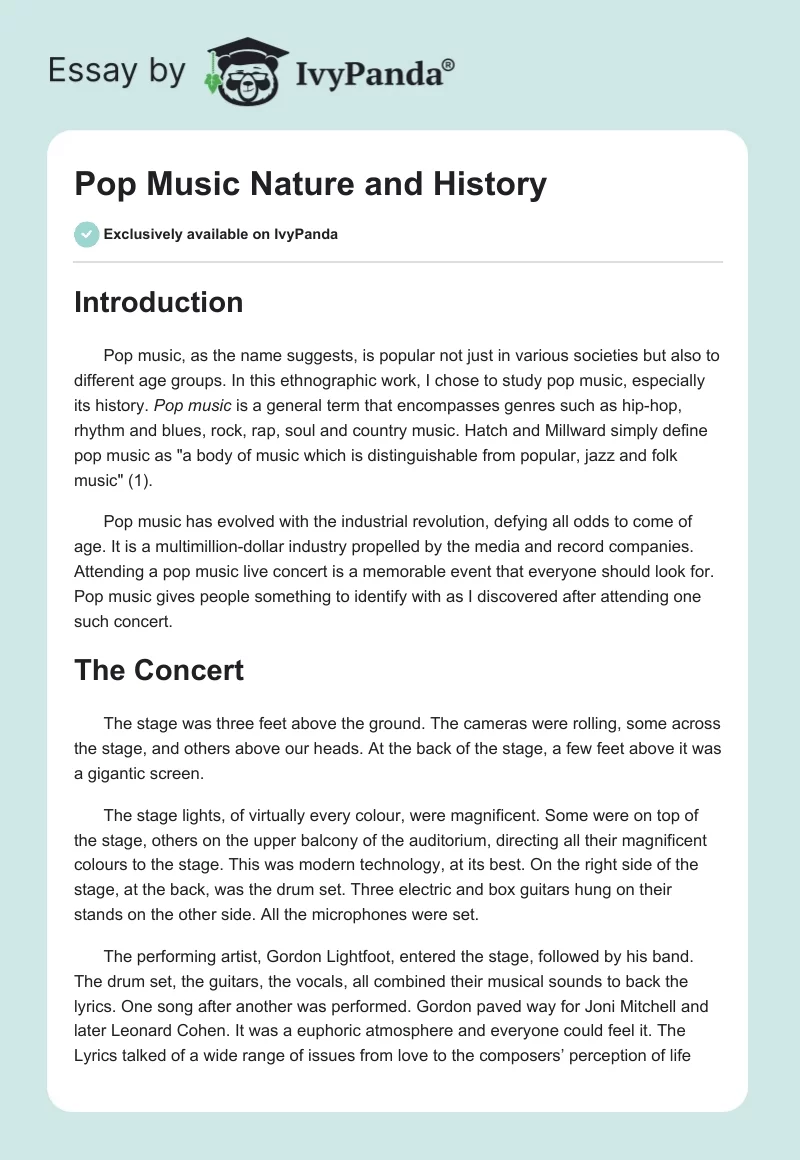 Pop Music Nature and History. Page 1