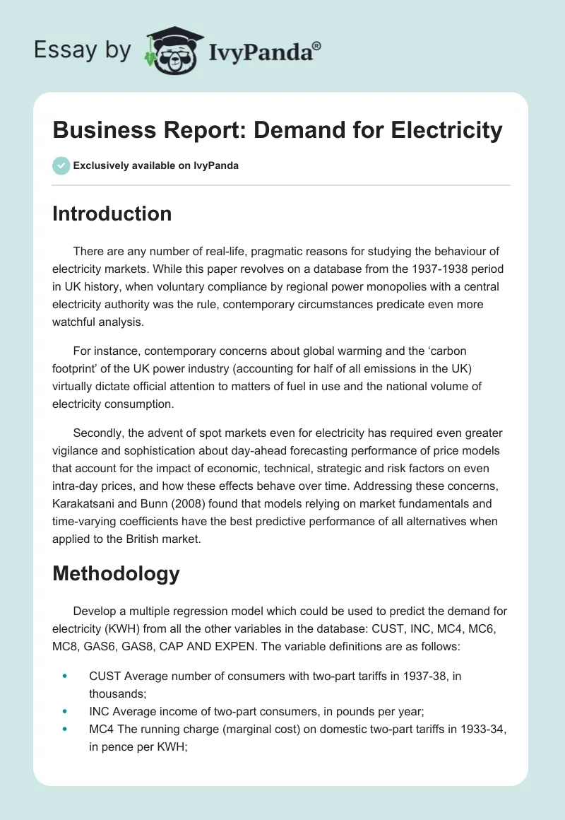 Business Report: Demand for Electricity. Page 1