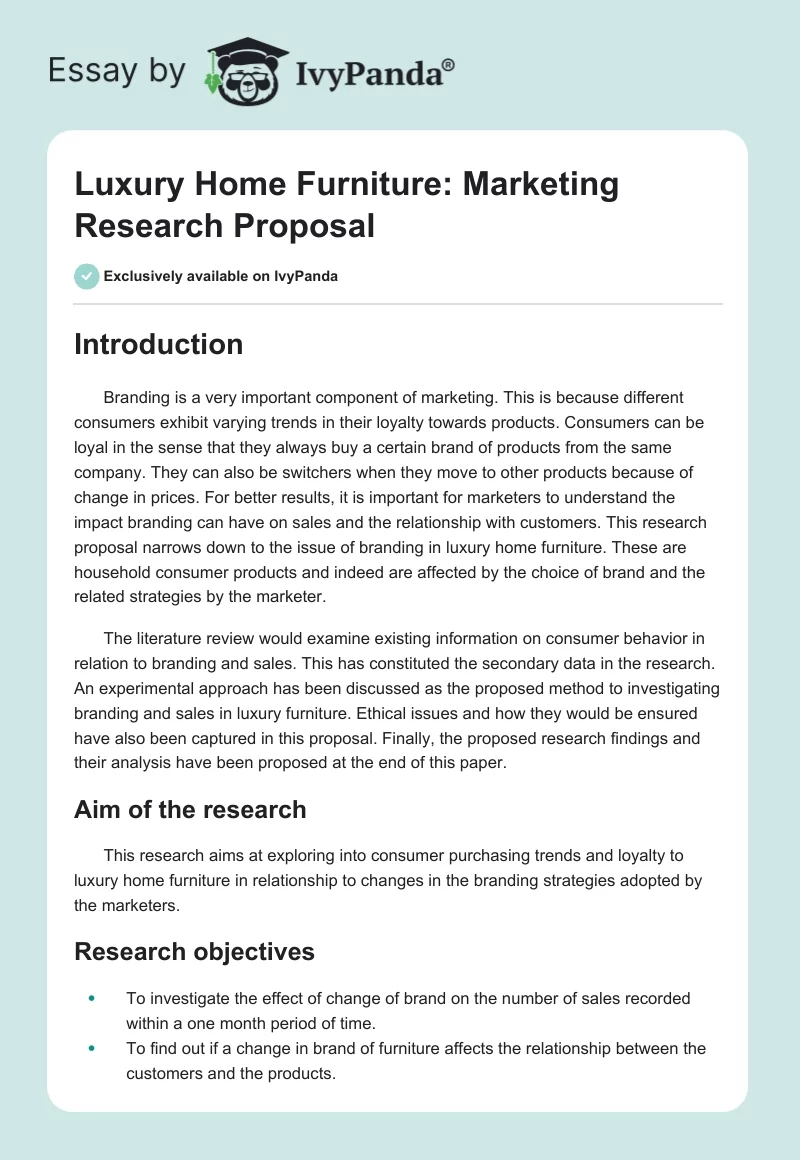 Luxury Home Furniture: Marketing Research Proposal. Page 1