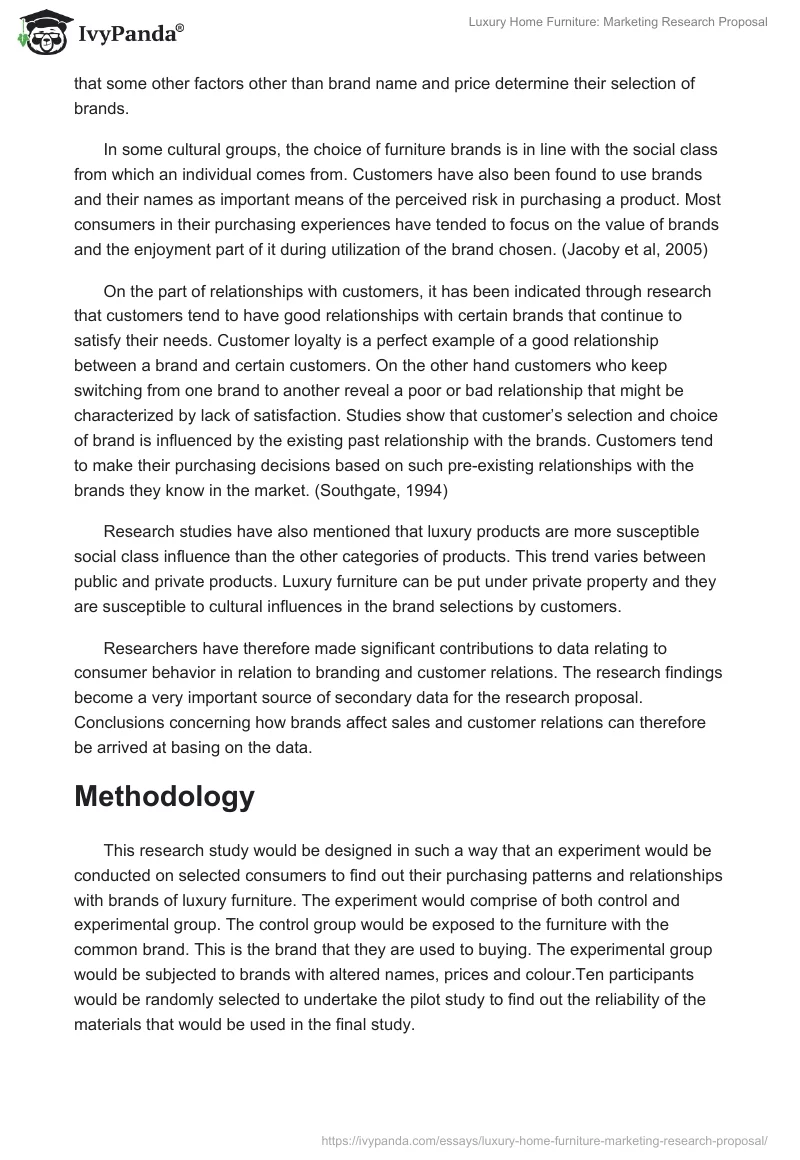 Luxury Home Furniture: Marketing Research Proposal. Page 5