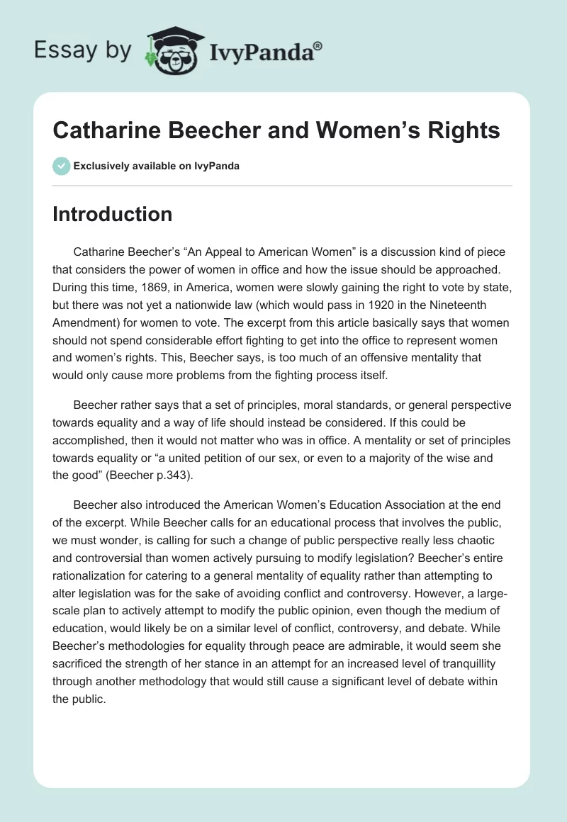 Catharine Beecher and Women’s Rights. Page 1