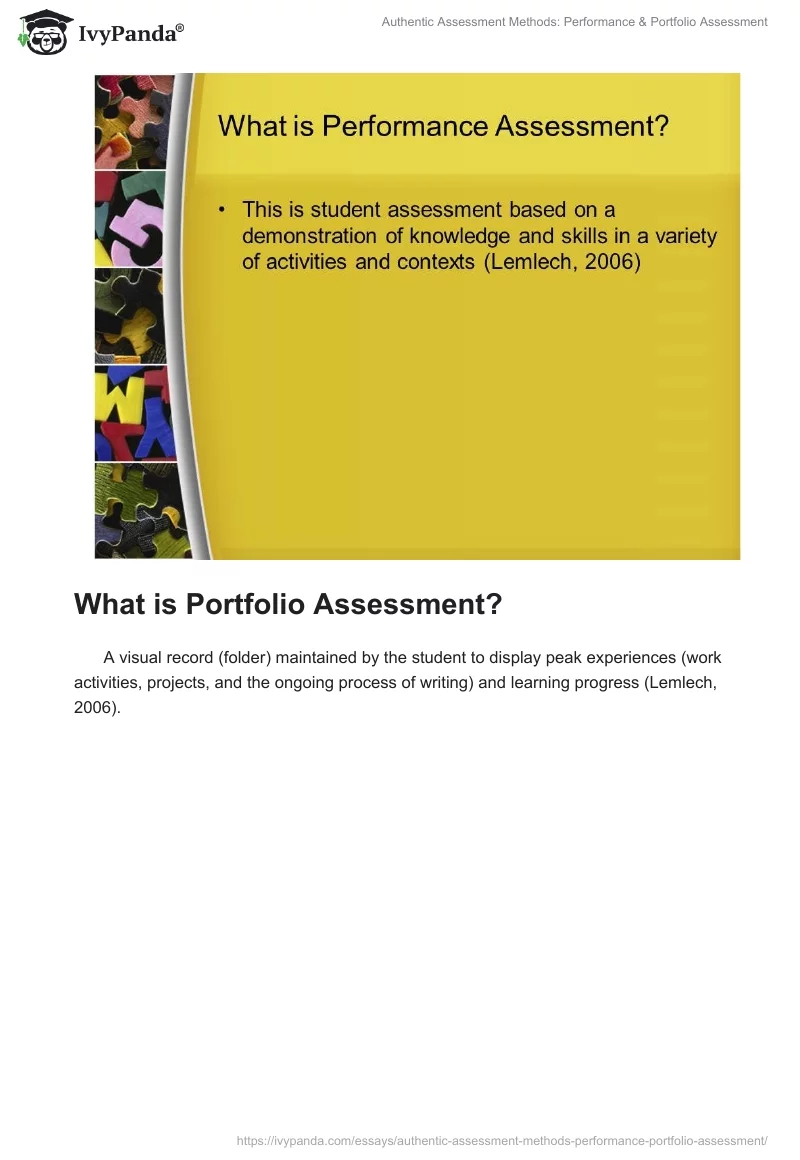 Authentic Assessment Methods: Performance & Portfolio Assessment. Page 4