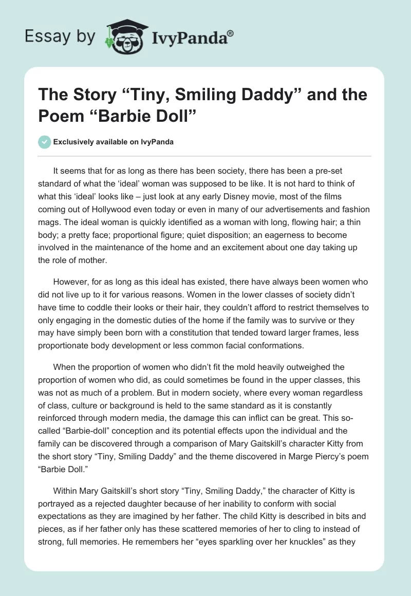 The Story “Tiny, Smiling Daddy” and the Poem “Barbie Doll”. Page 1