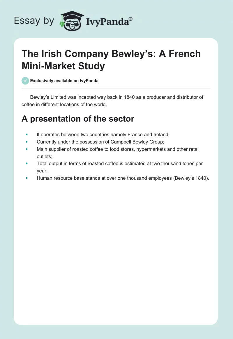 The Irish Company Bewley’s: A French Mini-Market Study. Page 1