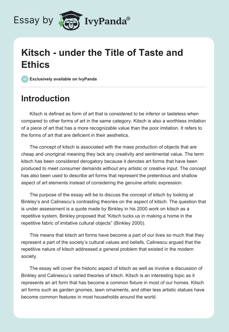 Kitsch - under the Title of Taste and Ethics. Page 1
