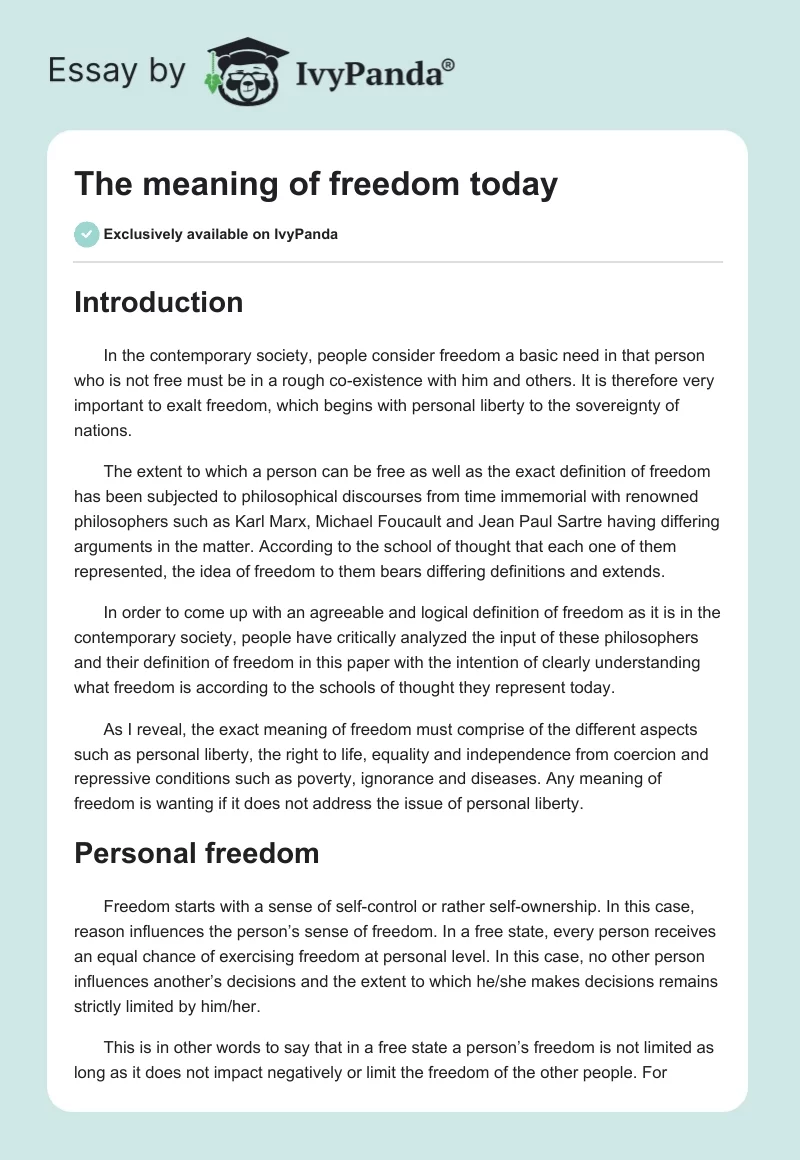 The meaning of freedom today. Page 1