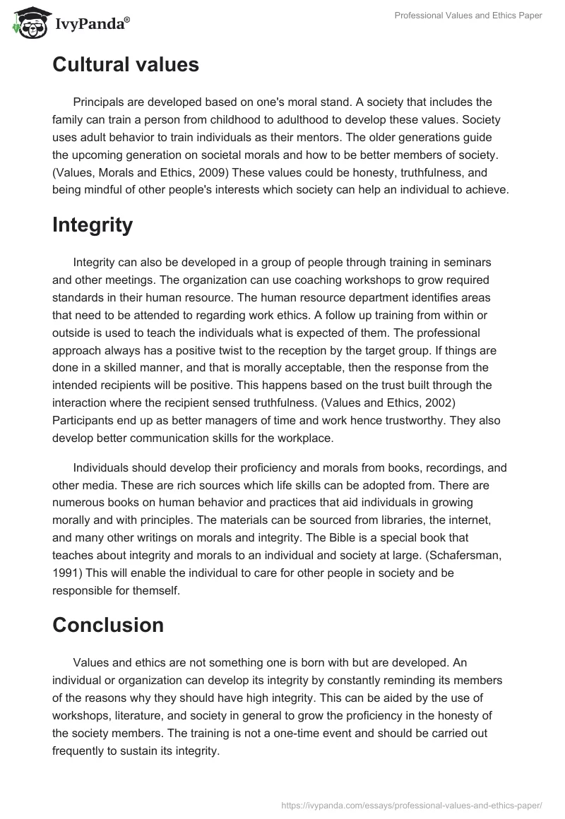 Professional Values and Ethics Paper. Page 2