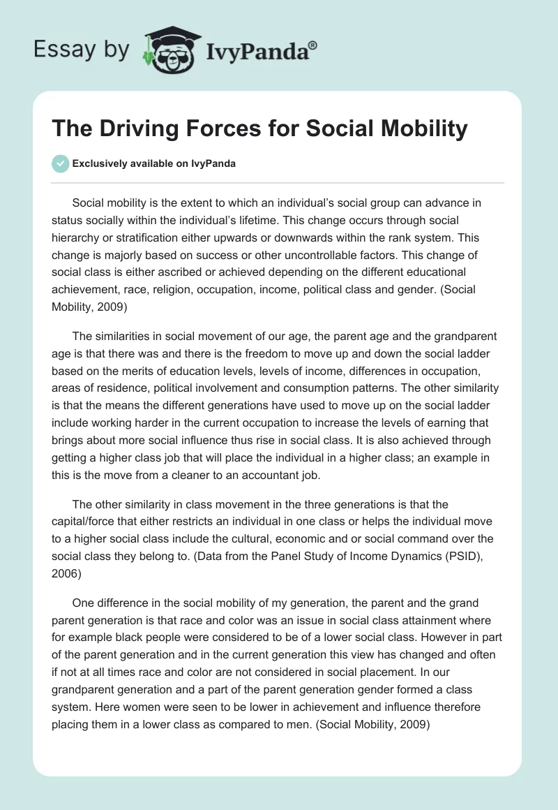 The Driving Forces for Social Mobility. Page 1