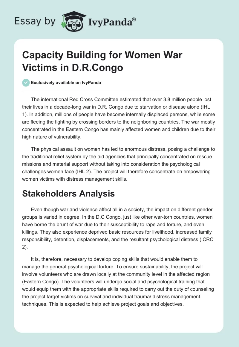 Capacity Building for Women War Victims in D.R.Congo. Page 1