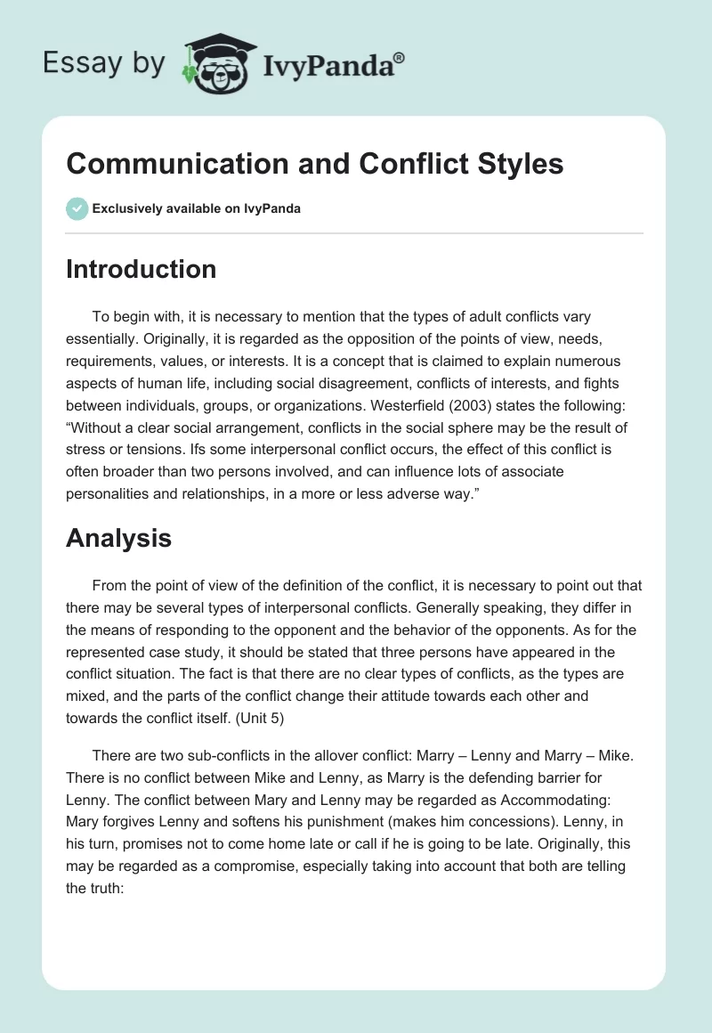 Communication and Conflict Styles. Page 1