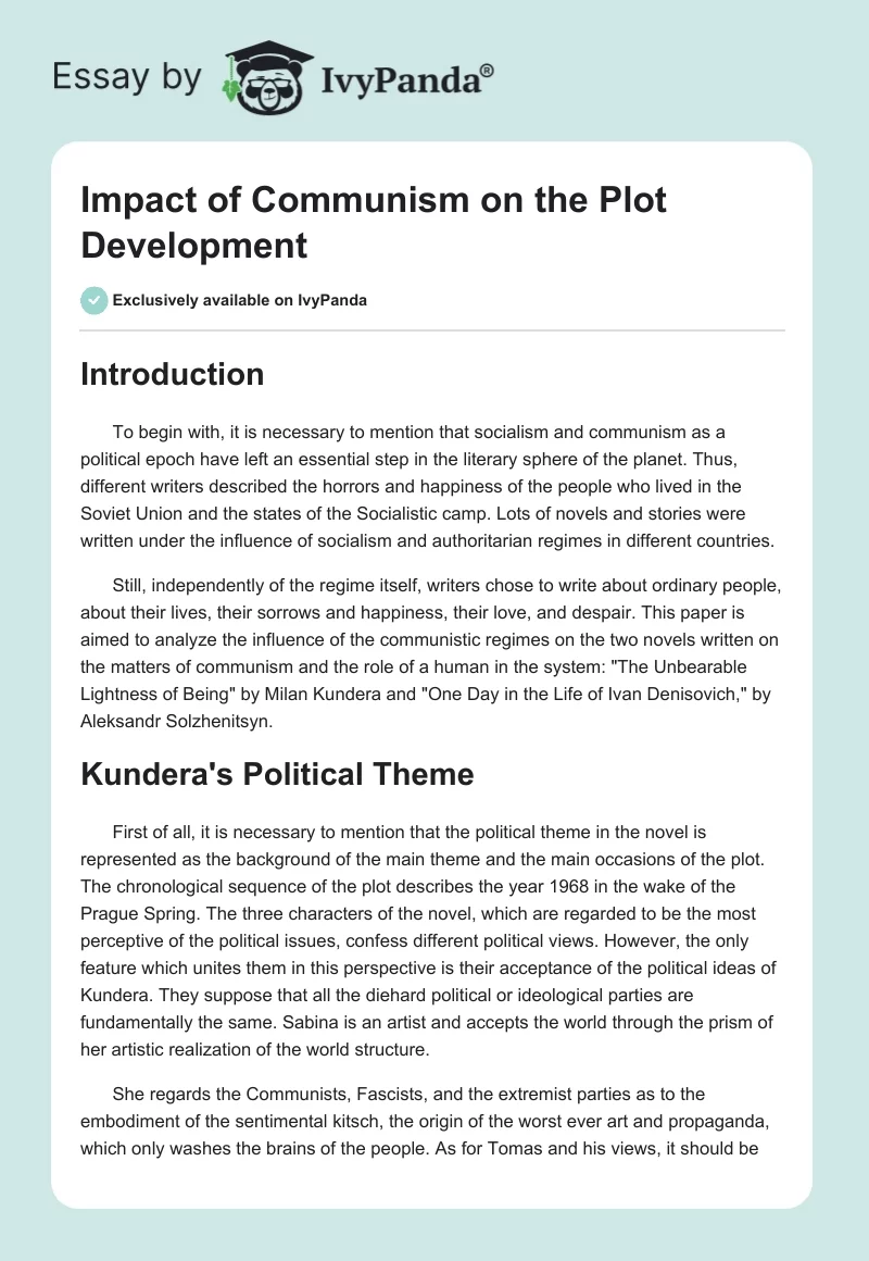 Impact of Communism on the Plot Development. Page 1
