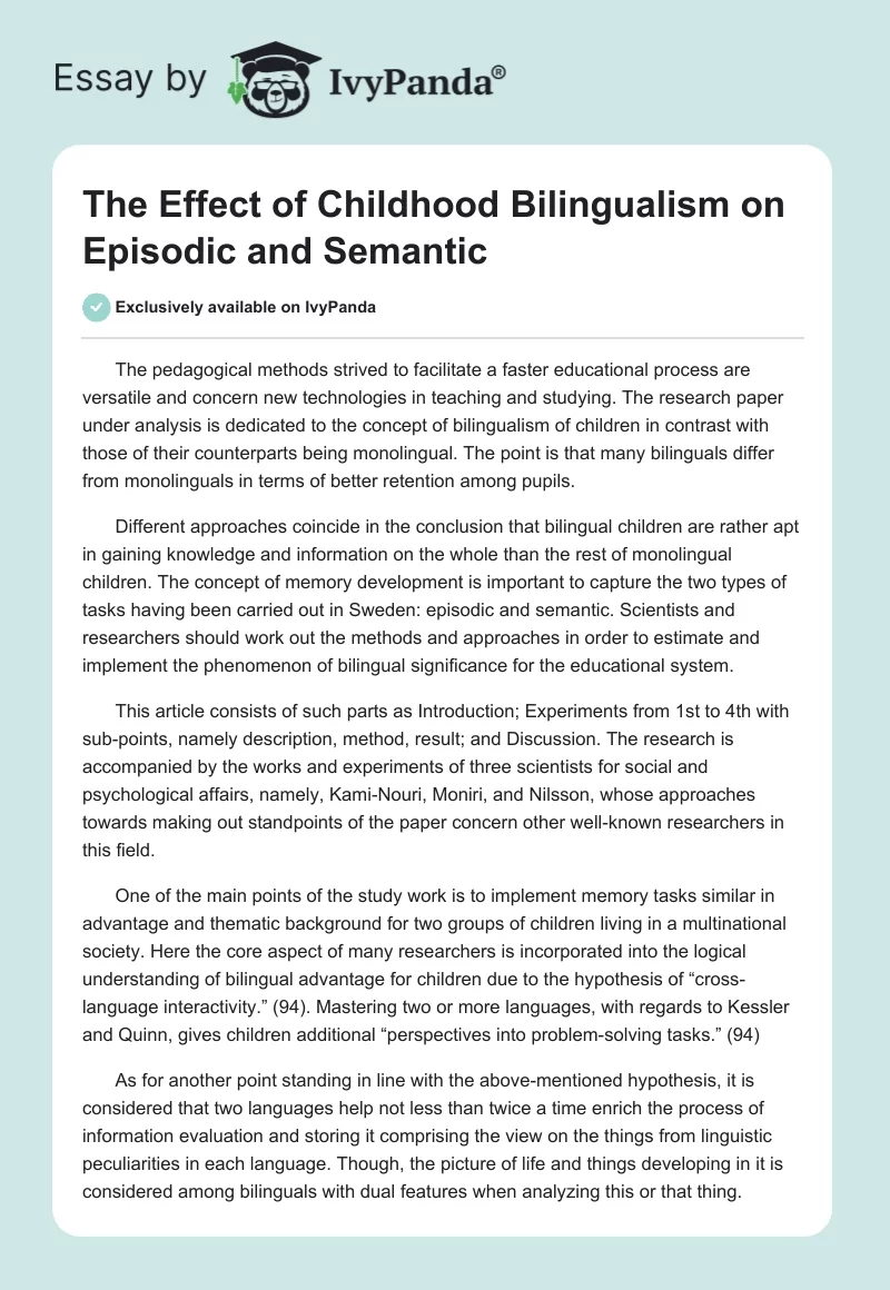 The Effect of Childhood Bilingualism on Episodic and Semantic. Page 1