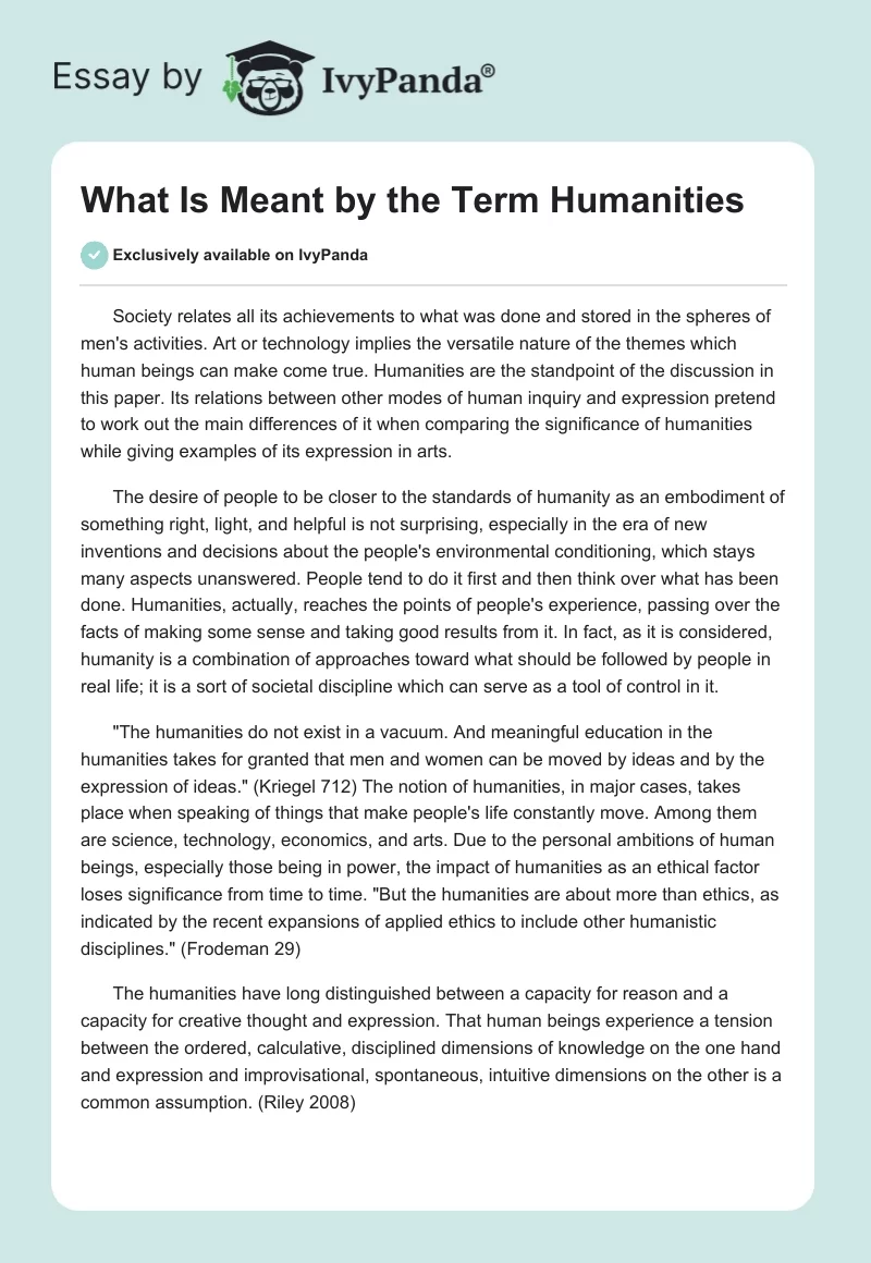 What Is Meant by the Term Humanities. Page 1
