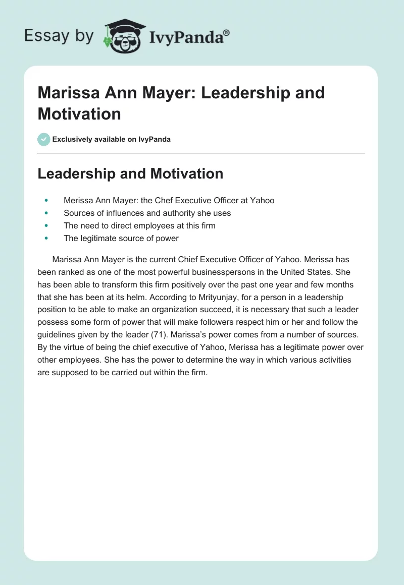 Marissa Ann Mayer: Leadership and Motivation. Page 1