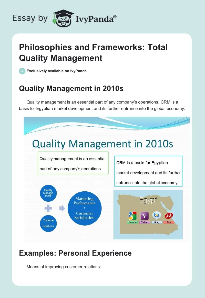 Philosophies and Frameworks: Total Quality Management. Page 1