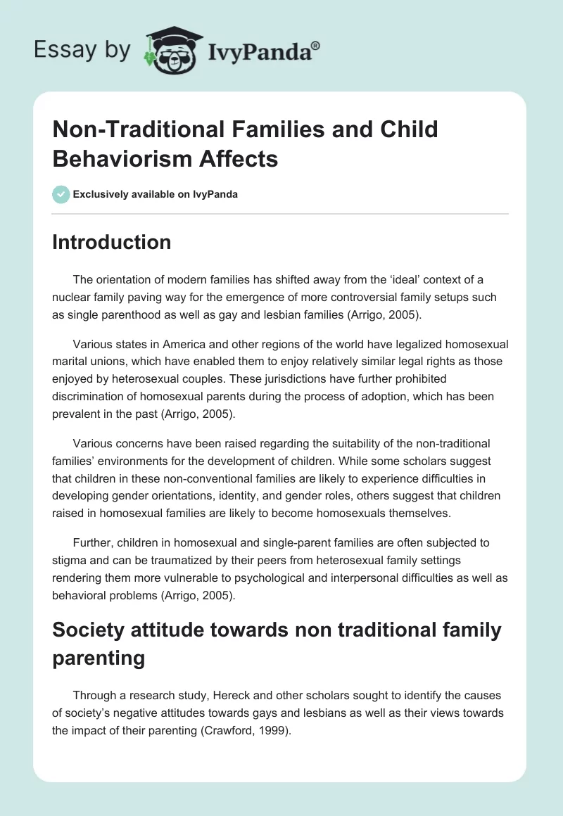 Non-Traditional Families and Child Behaviorism Affects. Page 1