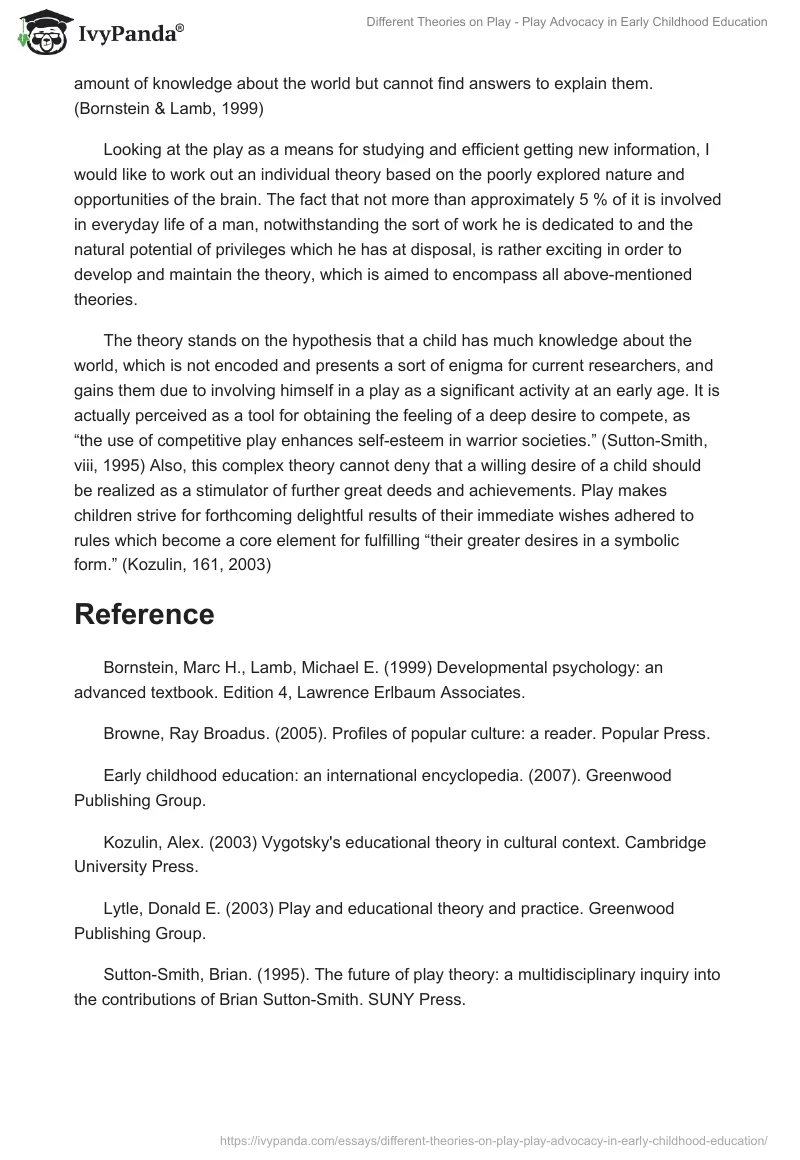 Different Theories on Play - Play Advocacy in Early Childhood Education. Page 2