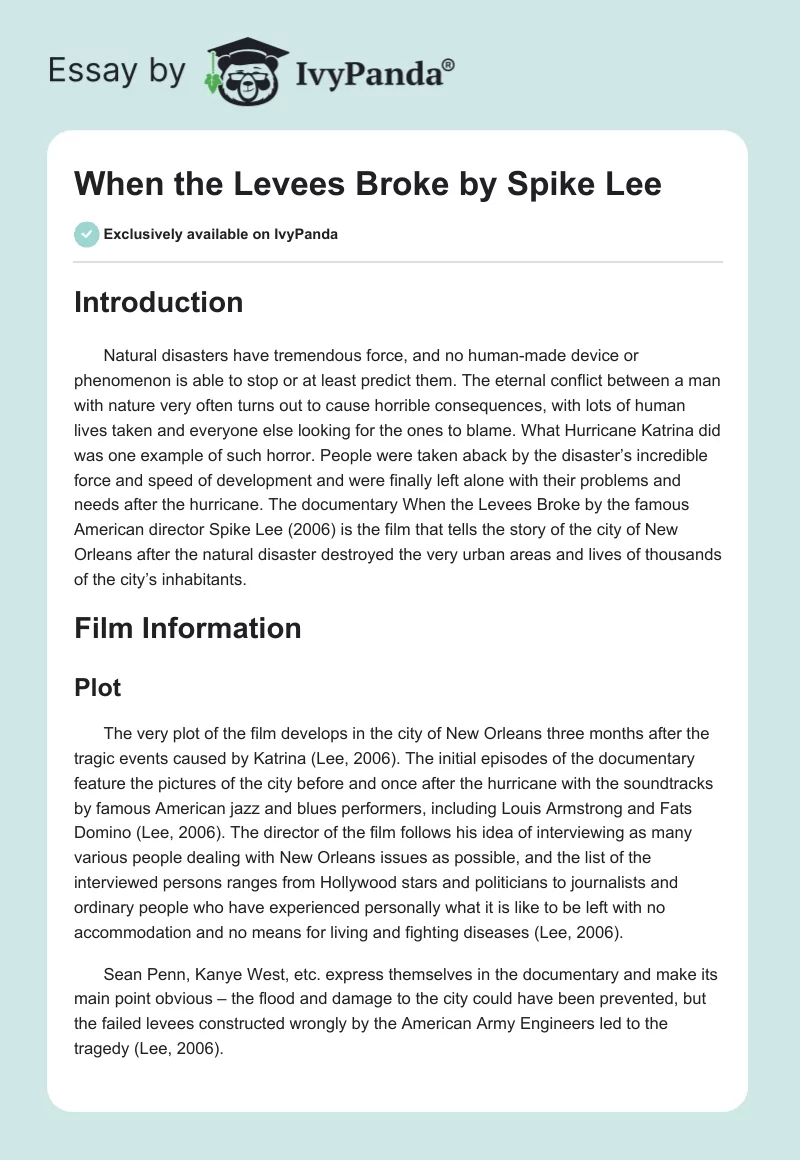 "When the Levees Broke" by Spike Lee. Page 1