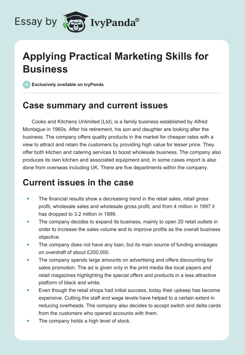 Applying Practical Marketing Skills for Business. Page 1