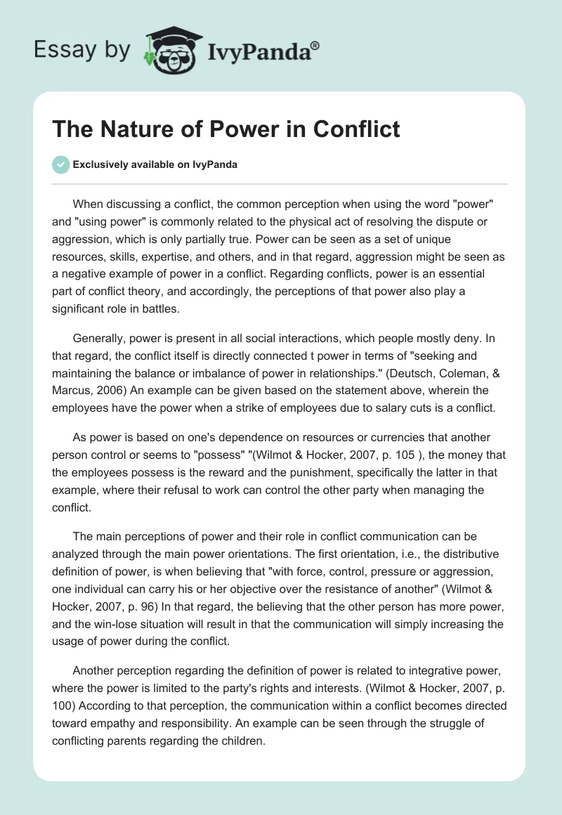 The Nature of Power in Conflict. Page 1