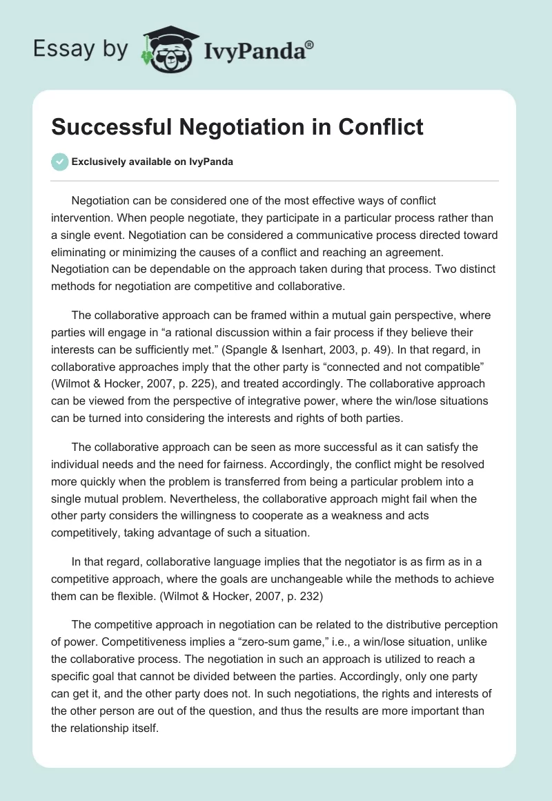 Successful Negotiation in Conflict. Page 1