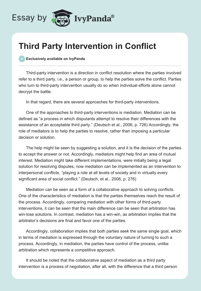Third Party Intervention in Conflict. Page 1