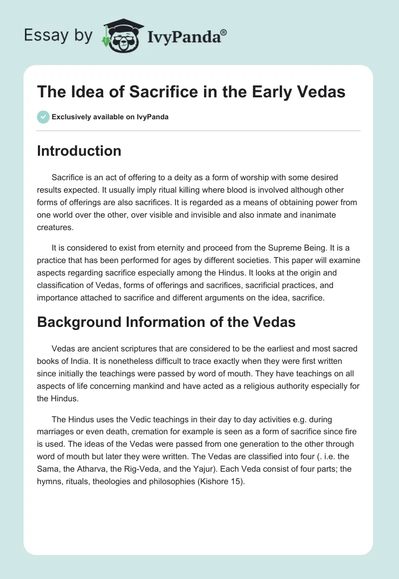 The Idea of Sacrifice in the Early Vedas. Page 1