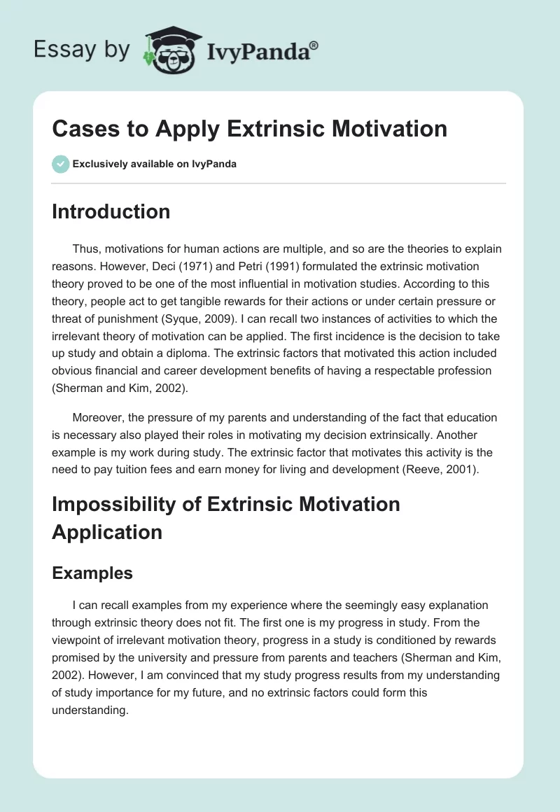 Cases to Apply Extrinsic Motivation. Page 1