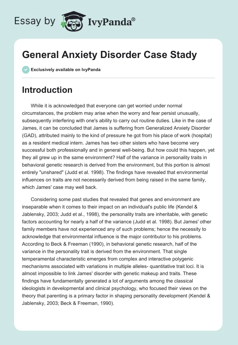 General Anxiety Disorder Case Stady. Page 1