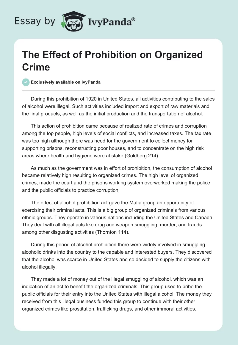 The Effect of Prohibition on Organized Crime. Page 1