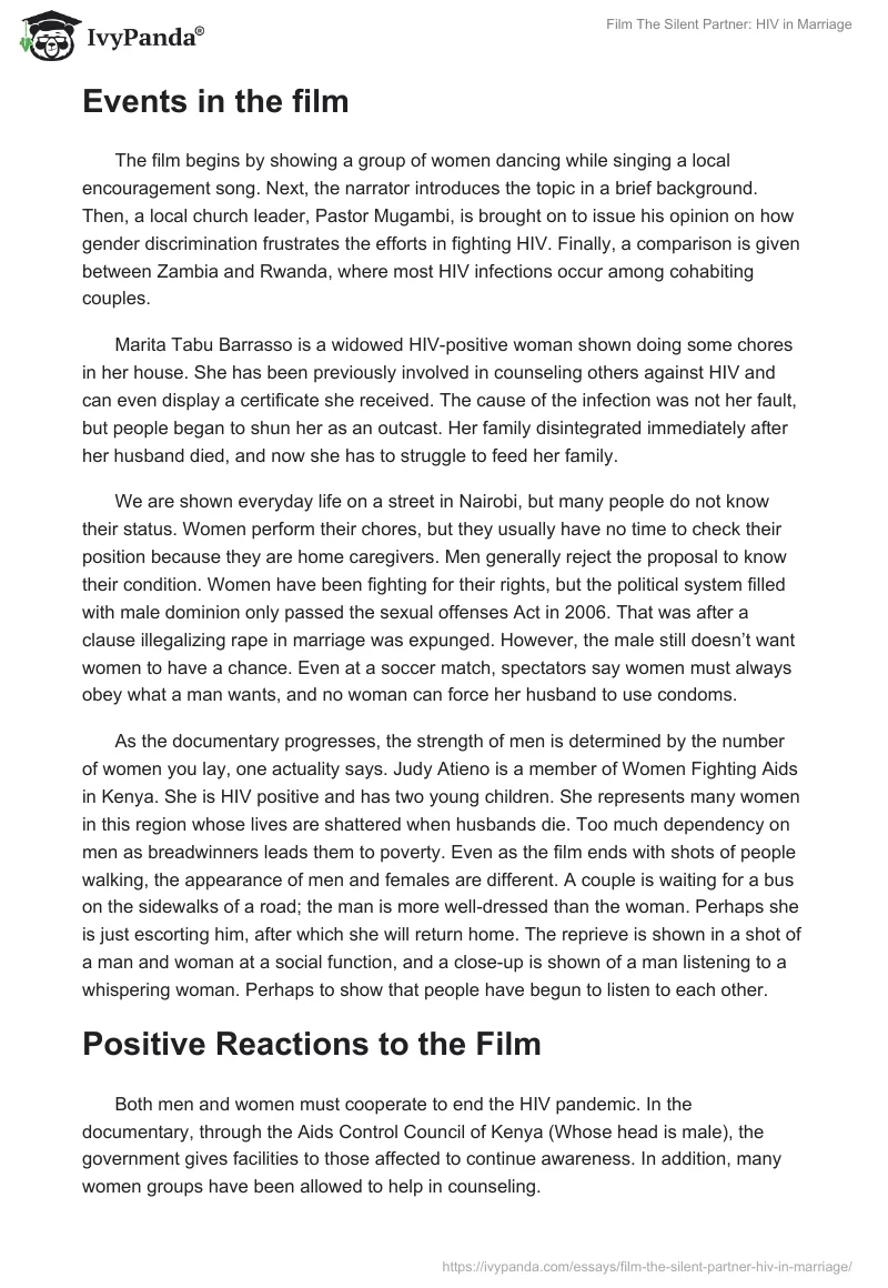Film "The Silent Partner: HIV in Marriage". Page 2