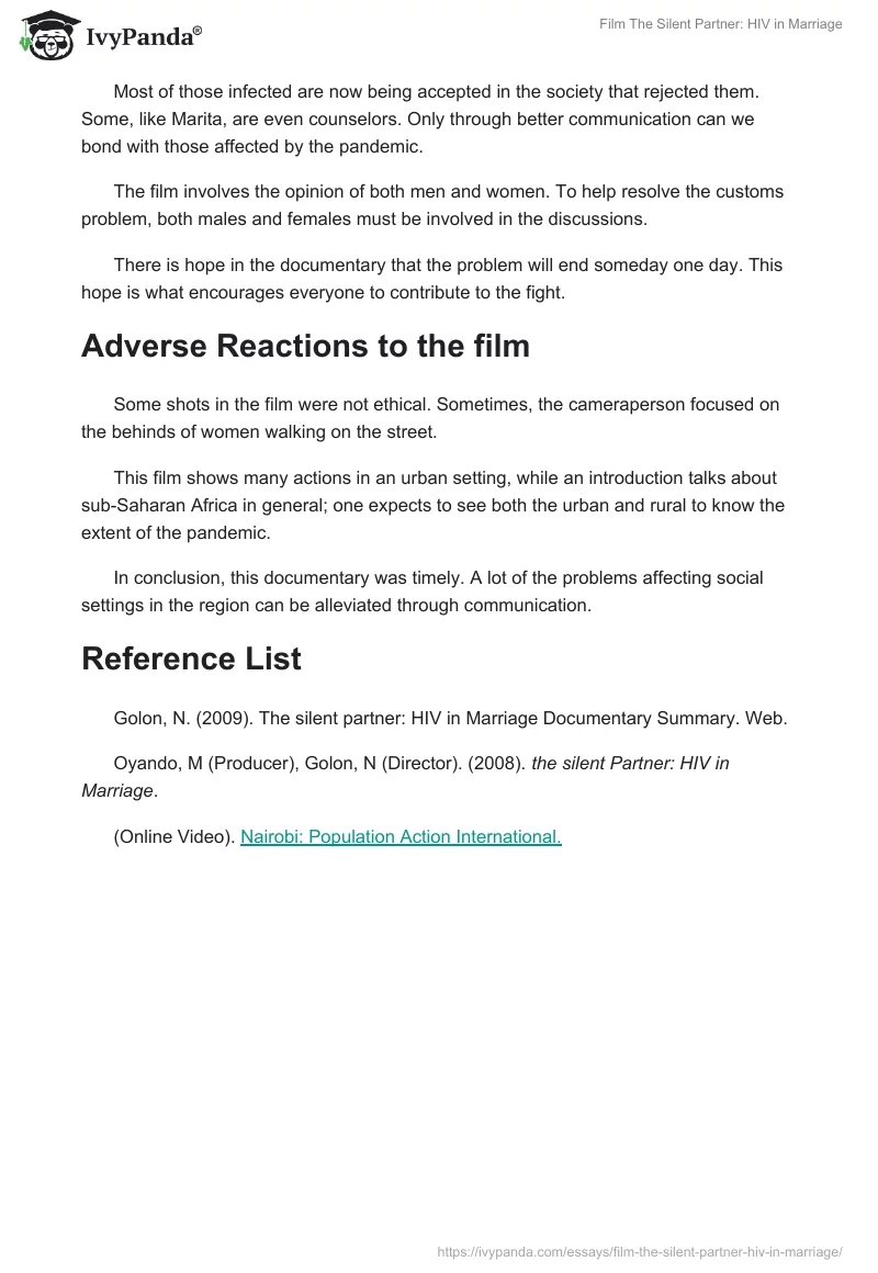 Film "The Silent Partner: HIV in Marriage". Page 3