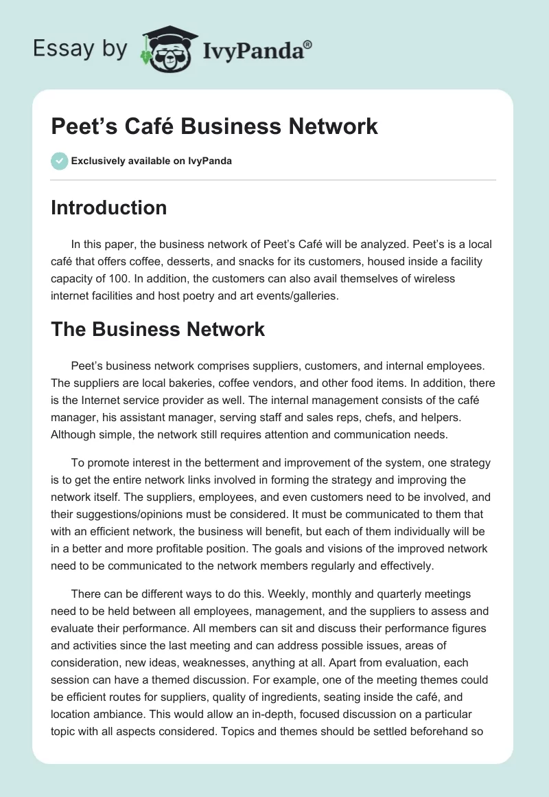 Peet’s Café Business Network. Page 1