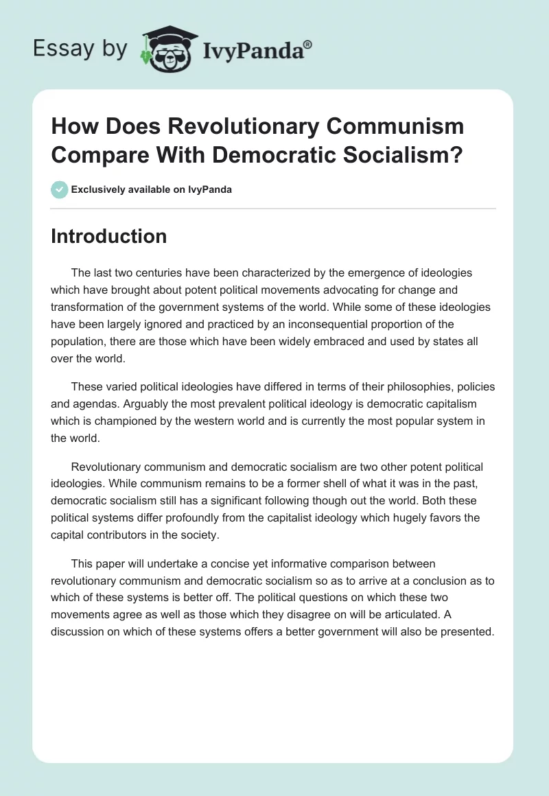 How Does Revolutionary Communism Compare With Democratic Socialism?. Page 1