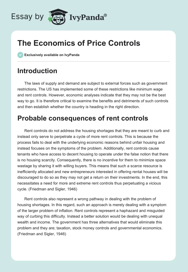 The Economics of Price Controls. Page 1